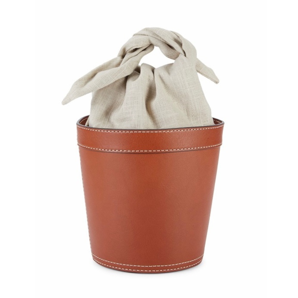 Staud Britt Linen & Leather Brown Bucket Bag - Picture 14 of 15